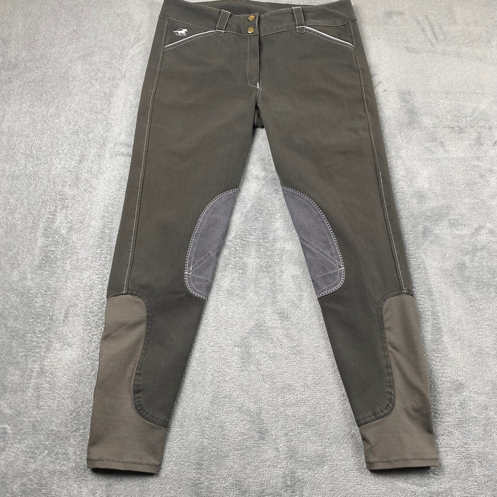 Piper SmartPak Women 30L Riding Breeches Gray Knee Patch Equestrian Pants